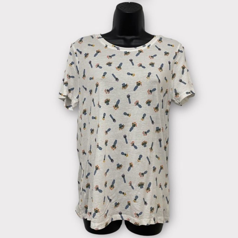 Dip White Flower Pot Print Short Sleeve T-Shirt Size Medium